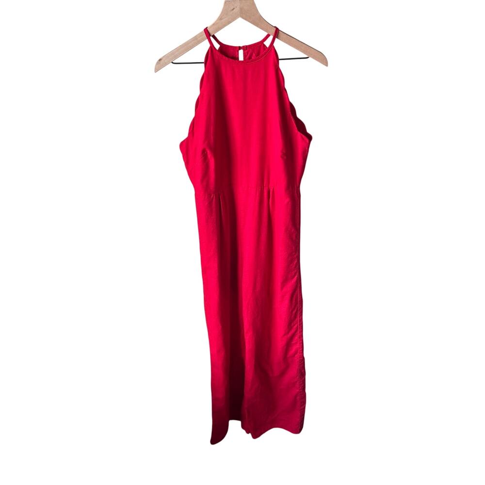 Harper Heritage Pink Red Scalloped Halter Neck Sleeveless Wide Leg Jumpsuit M